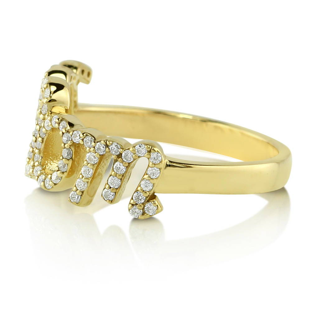 Angle view of Mom CZ Ring in Gold Flashed Sterling Silver, 3 of 6