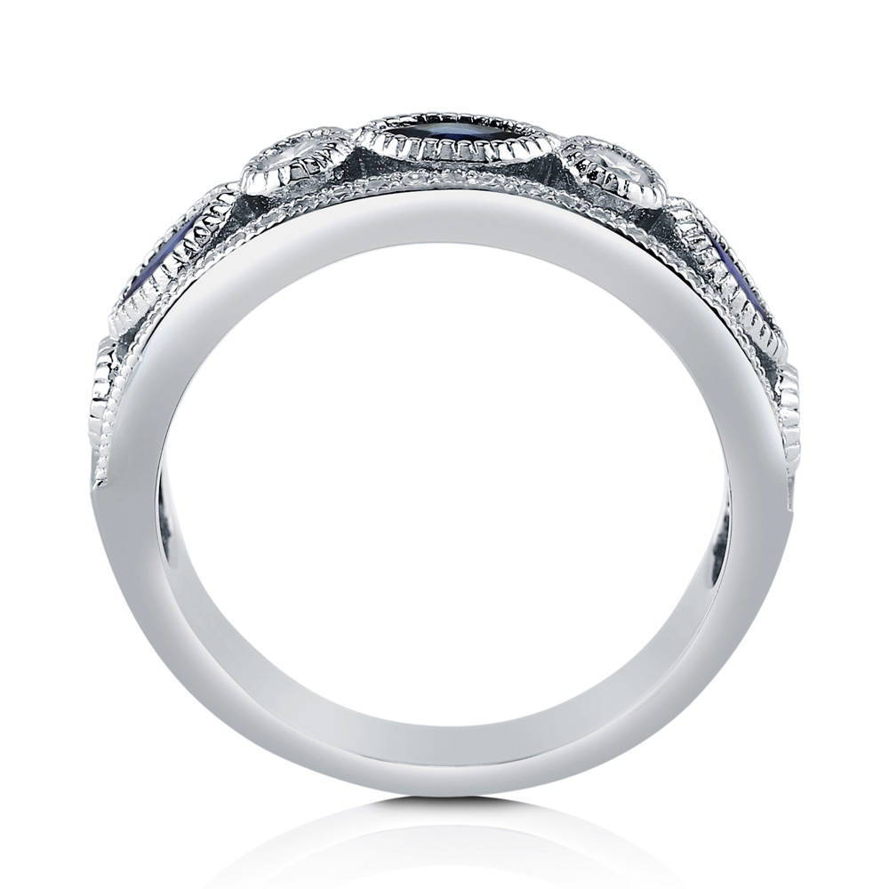 Art Deco Milgrain Bezel Set CZ Half Eternity Ring in Sterling Silver