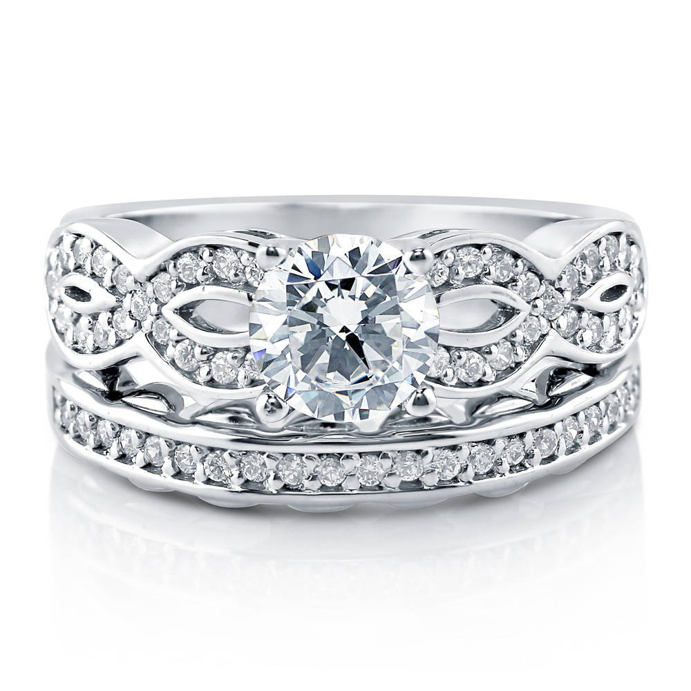Woven Solitaire CZ Ring Set in Sterling Silver