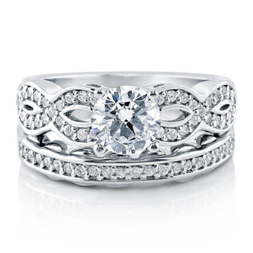 Woven Solitaire CZ Ring Set in Sterling Silver