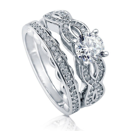 Woven Solitaire 1ct CZ Ring Set in Sterling Silver