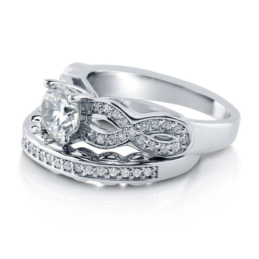 Angle view of Woven Solitaire CZ Ring Set in Sterling Silver, 3 of 5