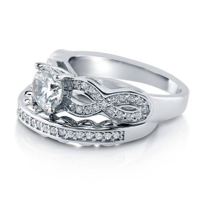 Woven Solitaire 1ct CZ Ring Set in Sterling Silver