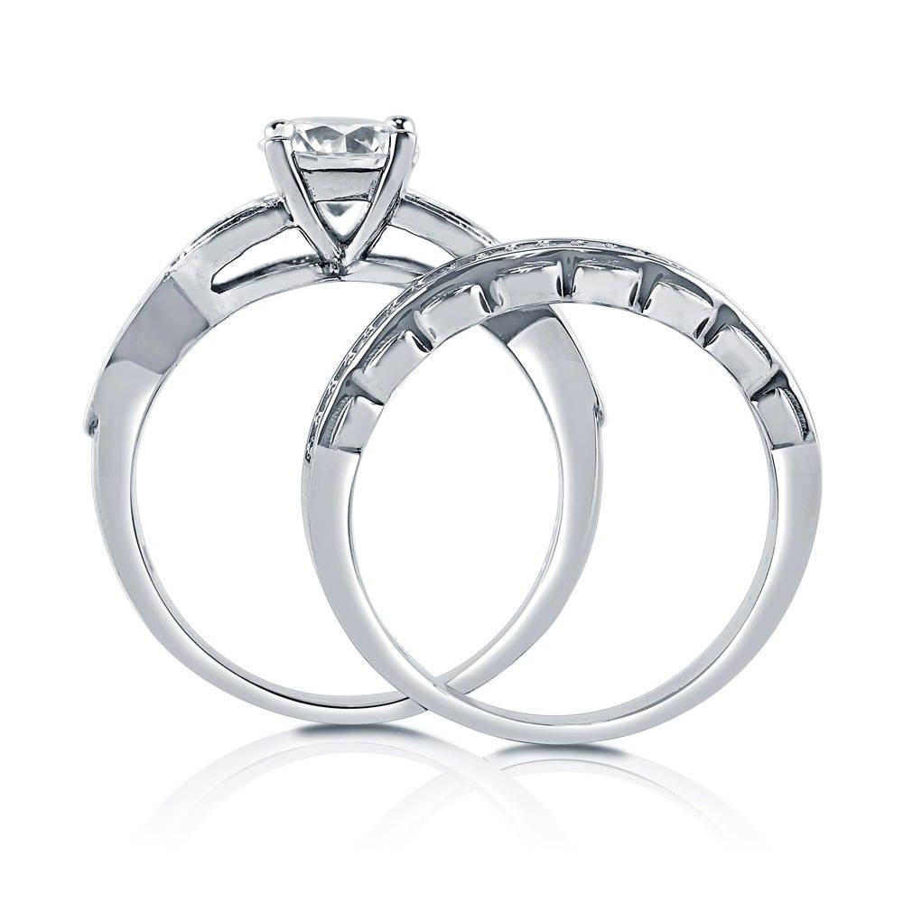 Alternate view of Woven Solitaire 1ct CZ Ring Set in Sterling Silver, 4 of 5