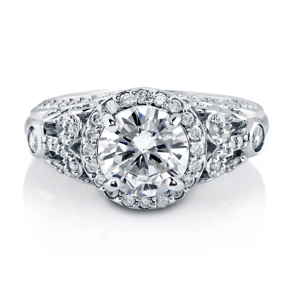 Halo Art Deco CZ Ring in Sterling Silver, 1 of 8