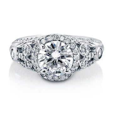 Halo Art Deco Round CZ Ring in Sterling Silver