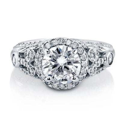 Halo Art Deco CZ Ring in Sterling Silver