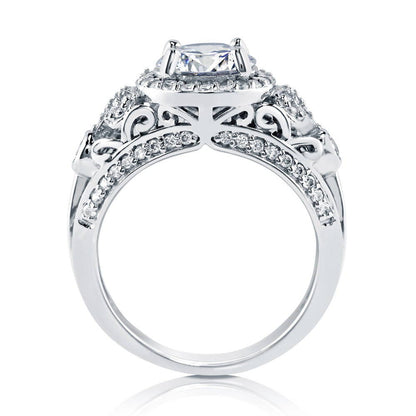 Halo Art Deco CZ Ring in Sterling Silver