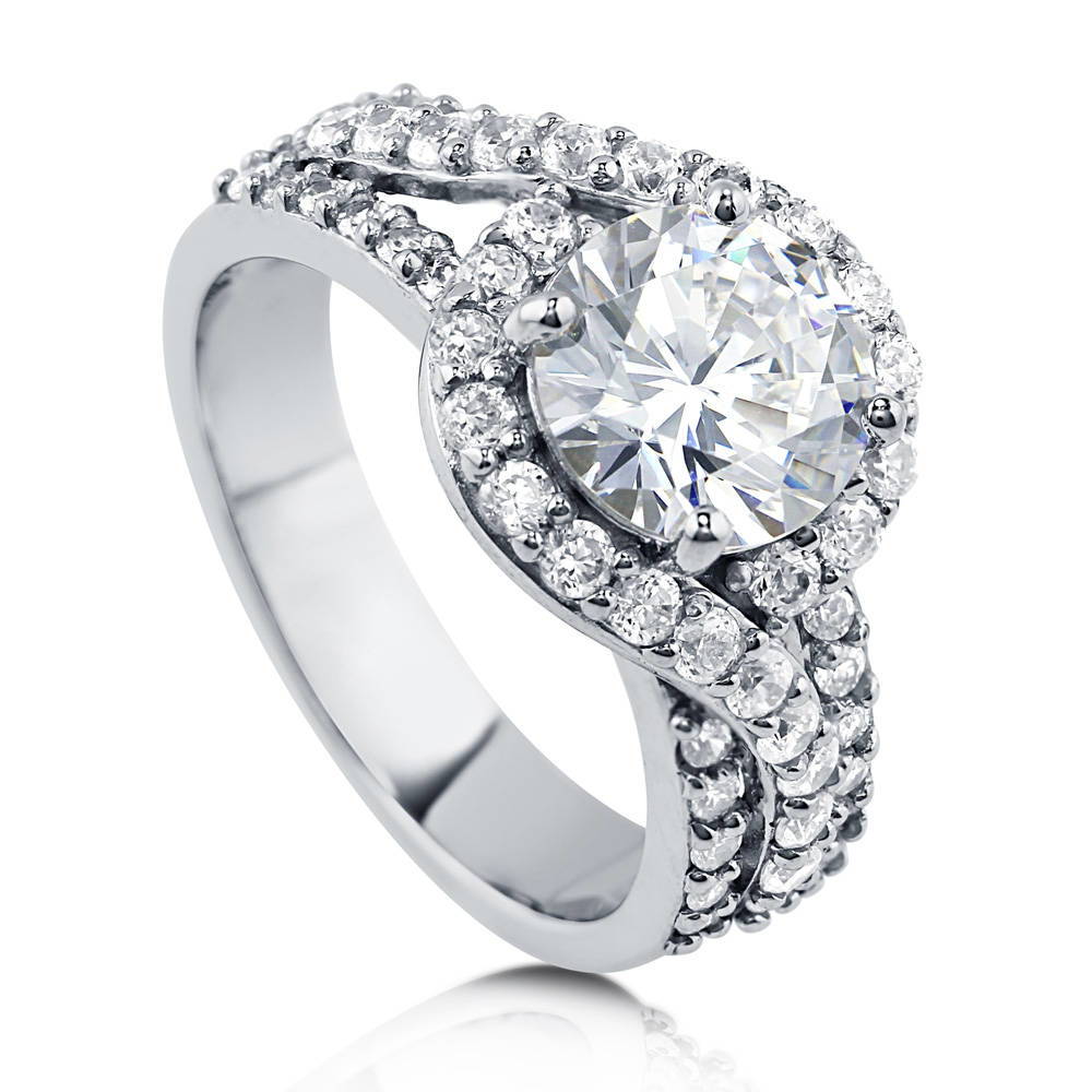 Front view of Halo CZ Ring in Sterling Silver, 4 of 8