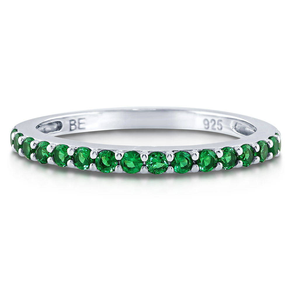 Simulated Emerald Pave Set CZ Half Eternity Ring in Sterling Silver