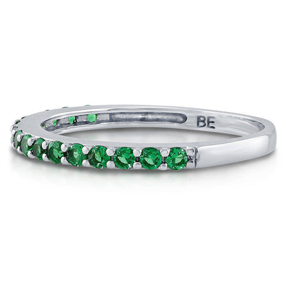 Emerald-Green Pave CZ Eternity Ring in Sterling Silver