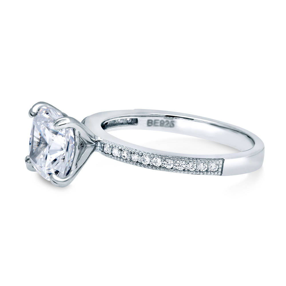 Angle view of Solitaire 3ct Cushion CZ Ring in Sterling Silver, 5 of 8