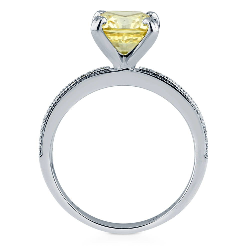 Solitaire 3ct Canary Yellow Cushion CZ Ring in Sterling Silver