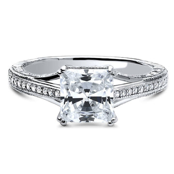 Solitaire Art Deco 2ct Princess CZ Ring in Sterling Silver