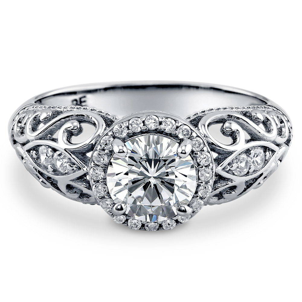 Halo Art Deco Round CZ Ring in Sterling Silver, 1 of 11