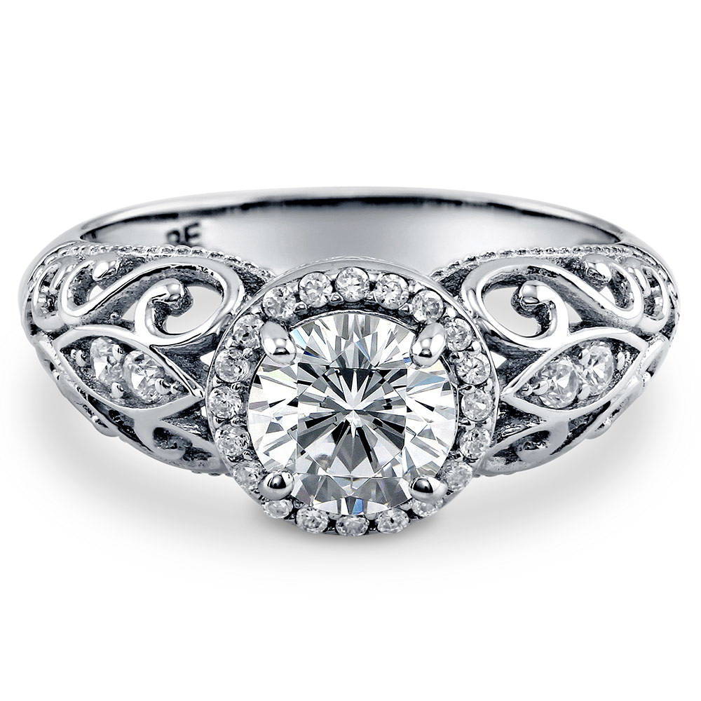 Halo Art Deco CZ Ring in Sterling Silver, 1 of 11