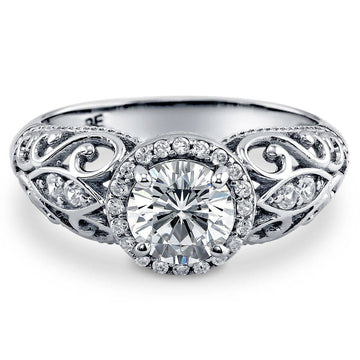 Halo Art Deco Round CZ Ring in Sterling Silver