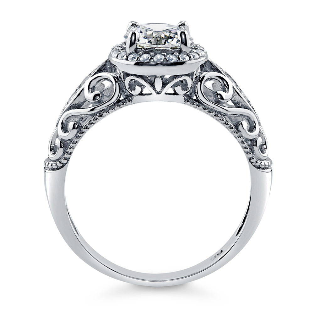 Alternate view of Halo Art Deco Round CZ Ring in Sterling Silver, 7 of 10