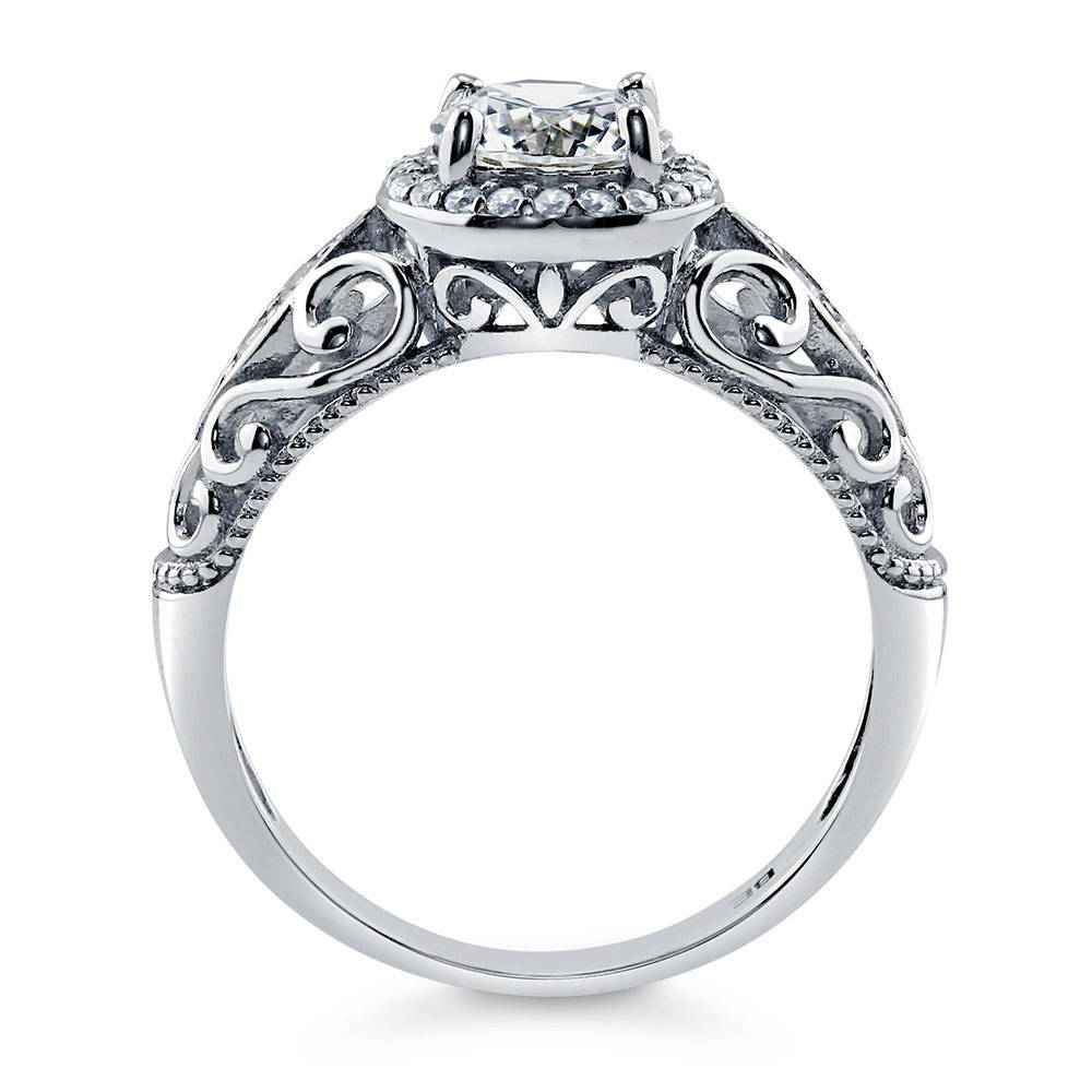 Alternate view of Halo Art Deco CZ Ring in Sterling Silver, 8 of 11