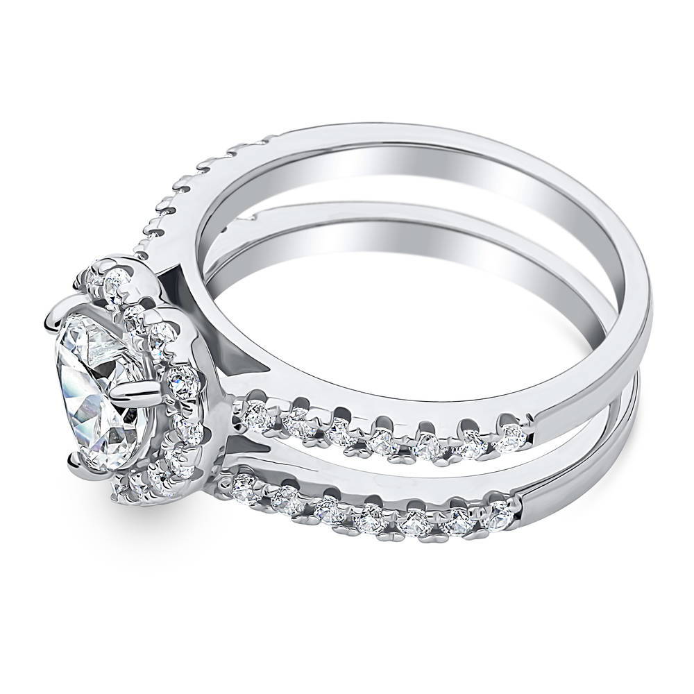 Halo Heart CZ Ring in Sterling Silver, side view