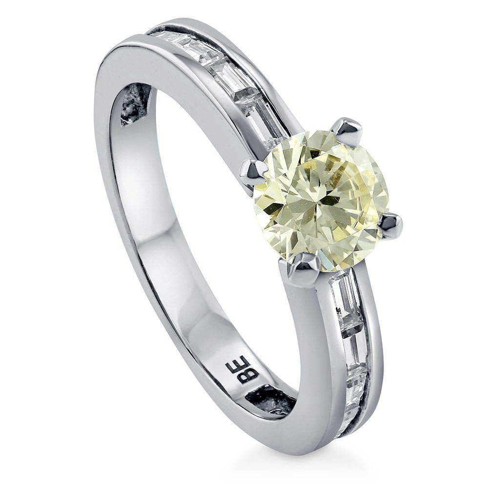 Solitaire 1ct Canary Yellow Round CZ Ring in Sterling Silver