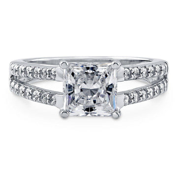 Solitaire 2ct Princess CZ Split Shank Ring in Sterling Silver