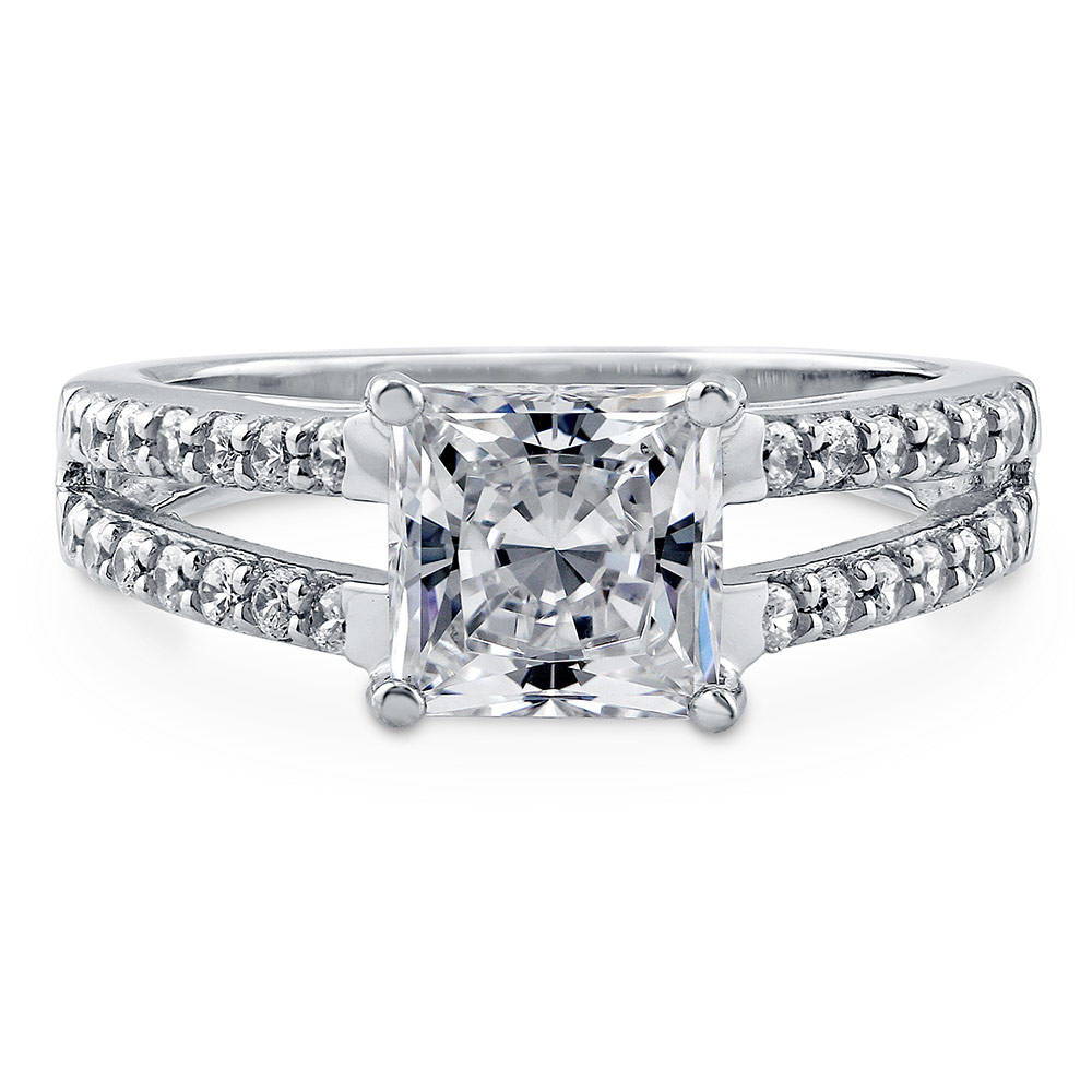 Solitaire 2ct Princess CZ Split Shank Ring in Sterling Silver, 1 of 10