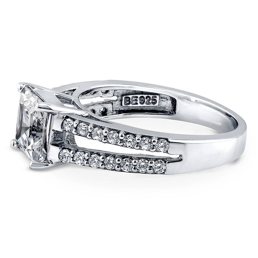Angle view of Solitaire 2ct Princess CZ Split Shank Ring in Sterling Silver, 5 of 10