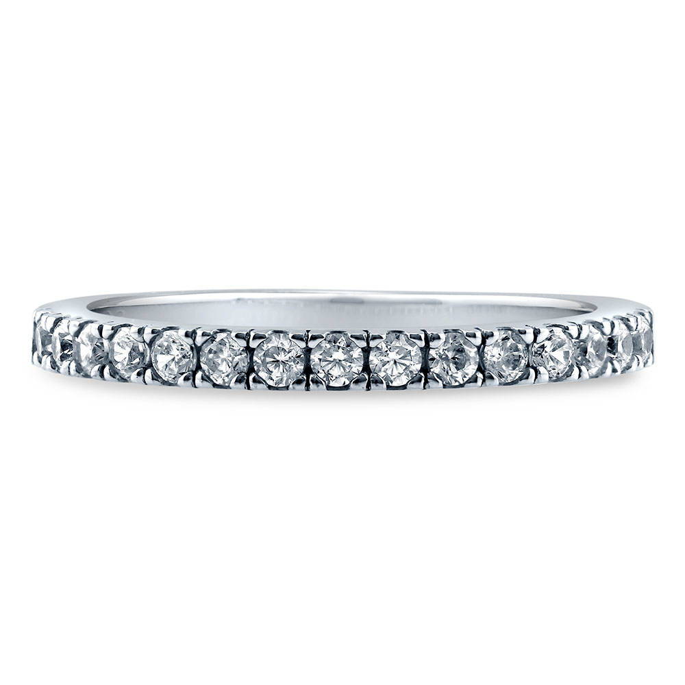 Pave Set CZ Half Eternity Ring in Sterling Silver