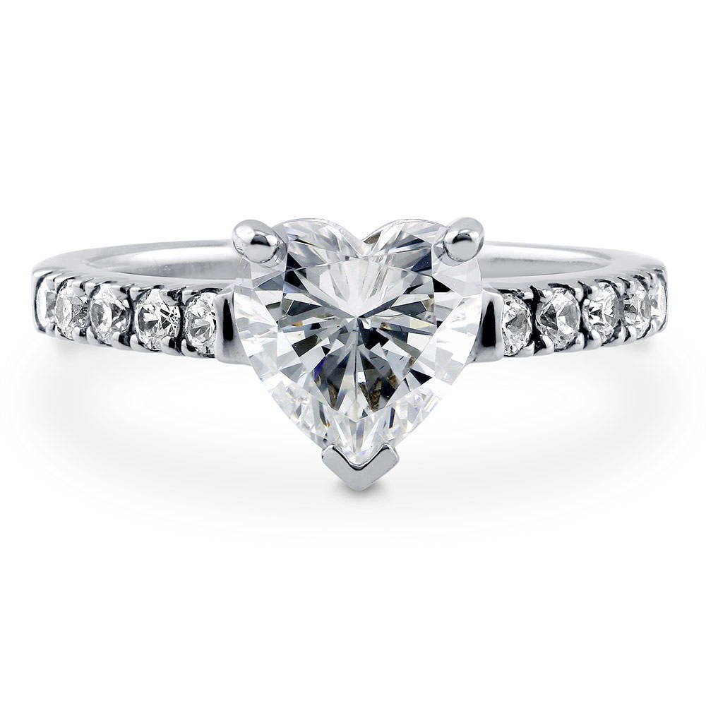 Solitaire Heart 1.7ct CZ Ring in Sterling Silver, 1 of 10