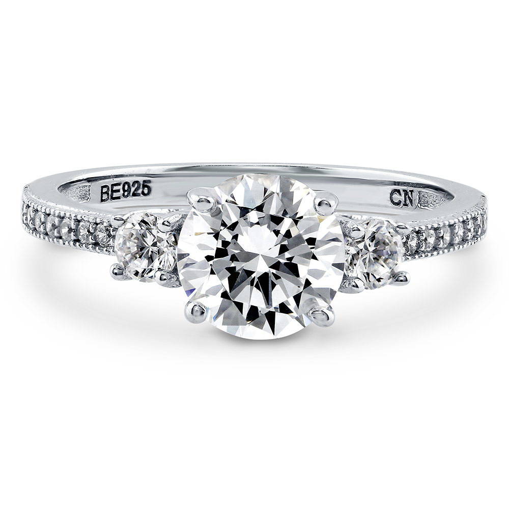 3-Stone Round CZ Ring in Sterling Silver, 1 of 14