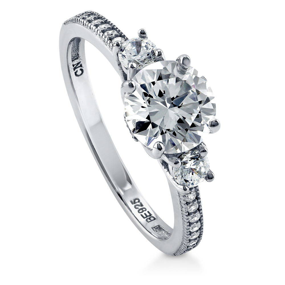 Front view of 3-Stone 1.25ct CZ Ring in Sterling Silver, 4 of 14