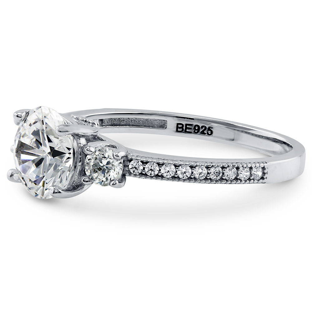 Angle view of 3-Stone Round CZ Ring in Sterling Silver, 4 of 12