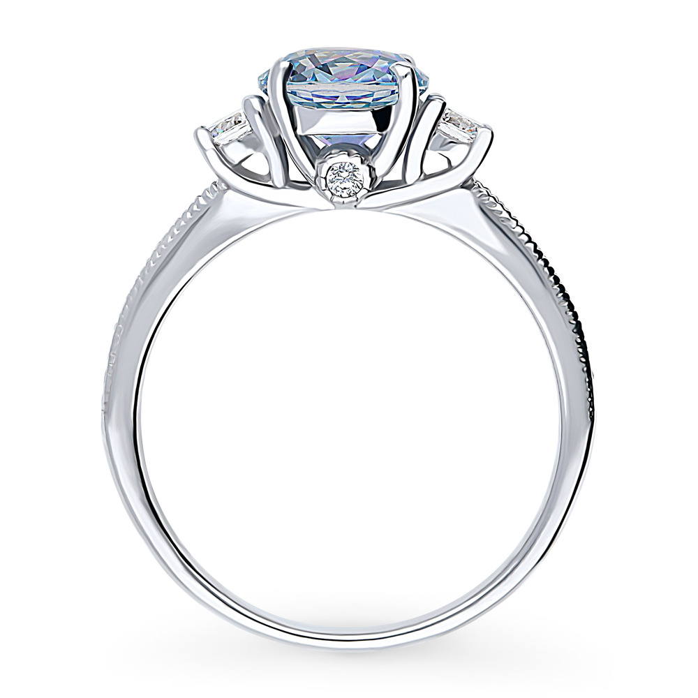 Alternate view of 3-Stone Kaleidoscope Purple Aqua Round CZ Ring in Sterling Silver, 8 of 9