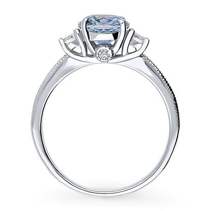 3-Stone Kaleidoscope Purple Aqua CZ Ring in Sterling Silver
