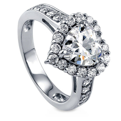 Halo Heart Heart CZ Ring in Sterling Silver