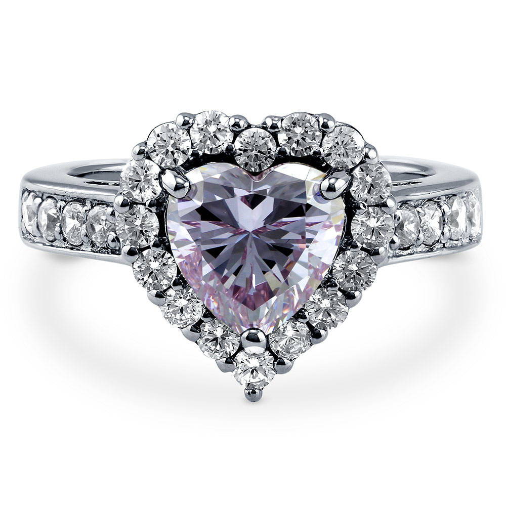 Halo Heart Purple CZ Ring in Sterling Silver, 1 of 12