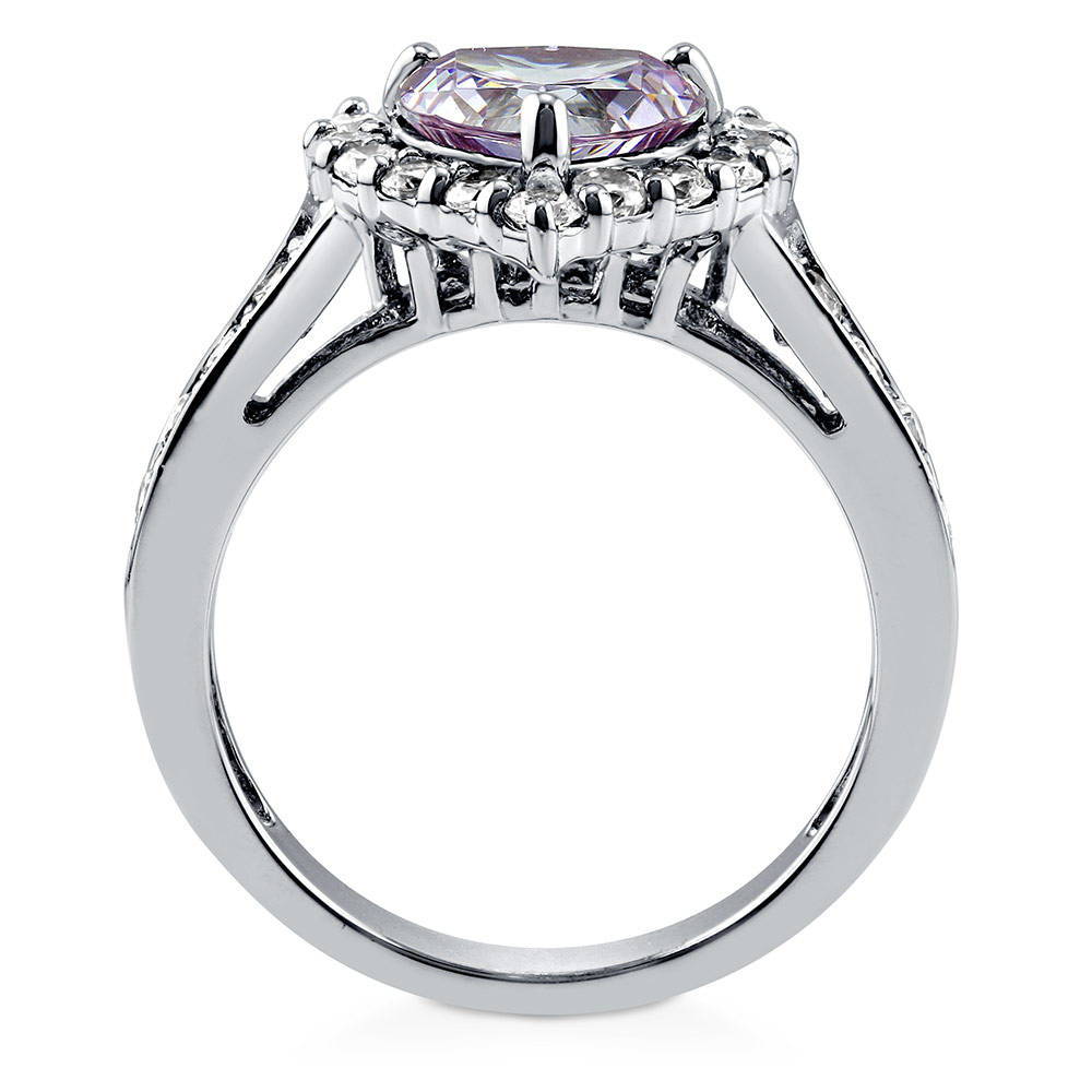 Halo Purple Heart CZ Ring in Sterling Silver