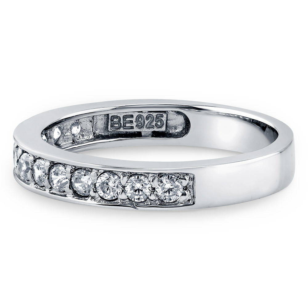 Angle view of Pave Set CZ Half Eternity Ring in Sterling Silver, 4 of 6