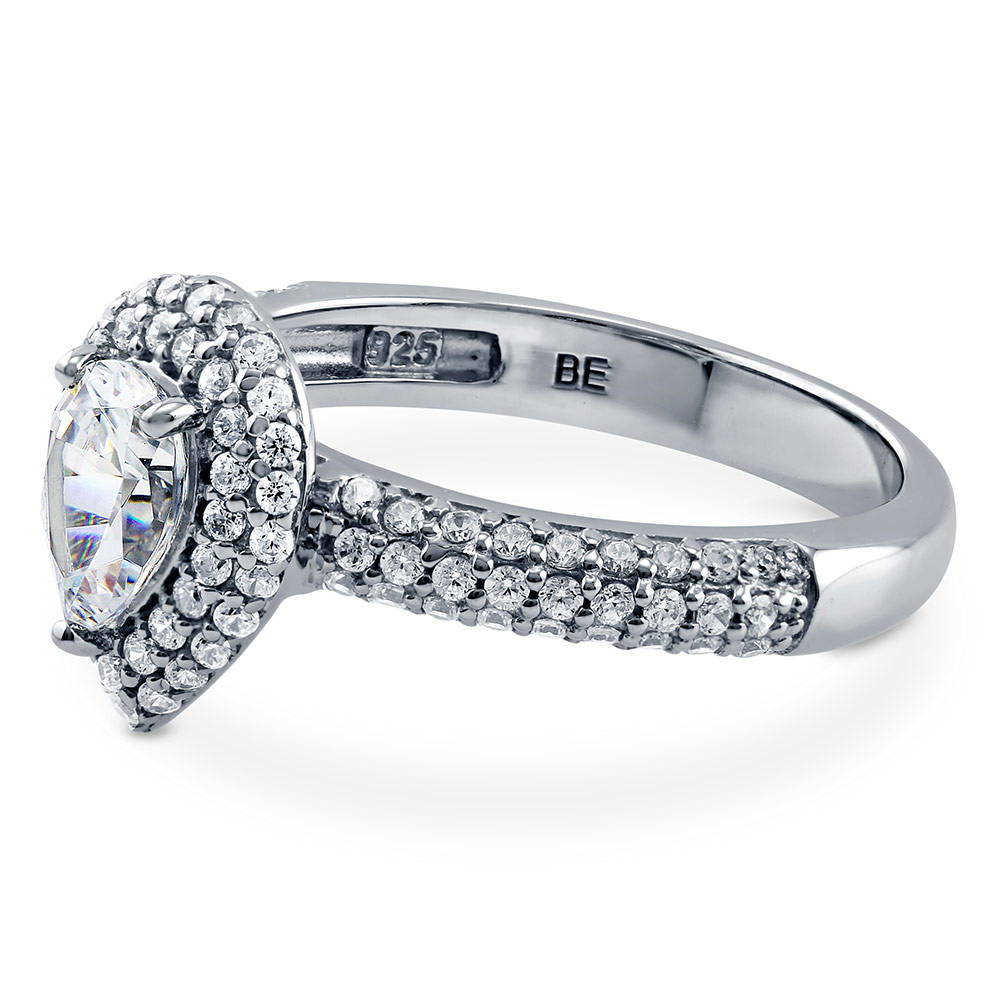 Angle view of Halo Pear Cut CZ Ring in Sterling Silver, 5 of 7