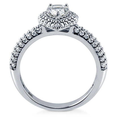 Halo Pear Cut CZ Ring in Sterling Silver