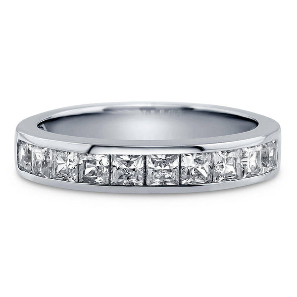 Sterling Silver Channel Set Princess CZ Wedding Half Eternity Ring