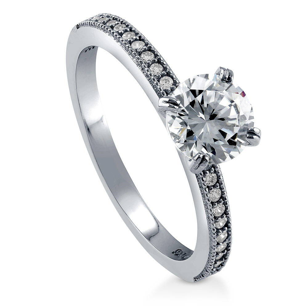 Front view of Solitaire 1ct CZ Ring in Sterling Silver, 4 of 7