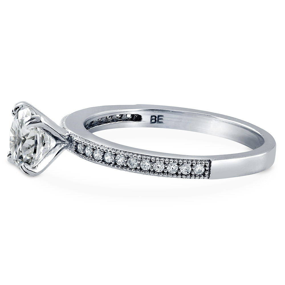 Angle view of Solitaire 1ct CZ Ring in Sterling Silver, 5 of 7