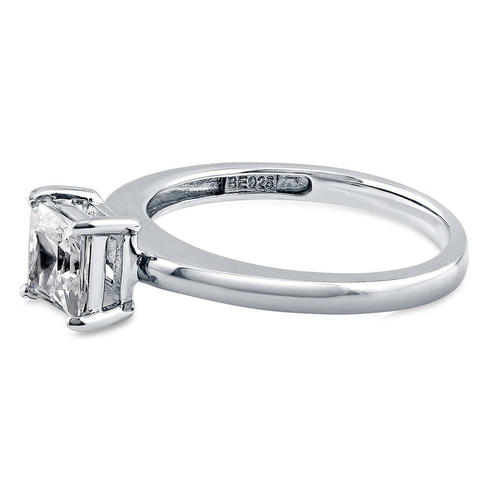 Angle view of Solitaire 1ct Princess CZ Ring in Sterling Silver, 5 of 8