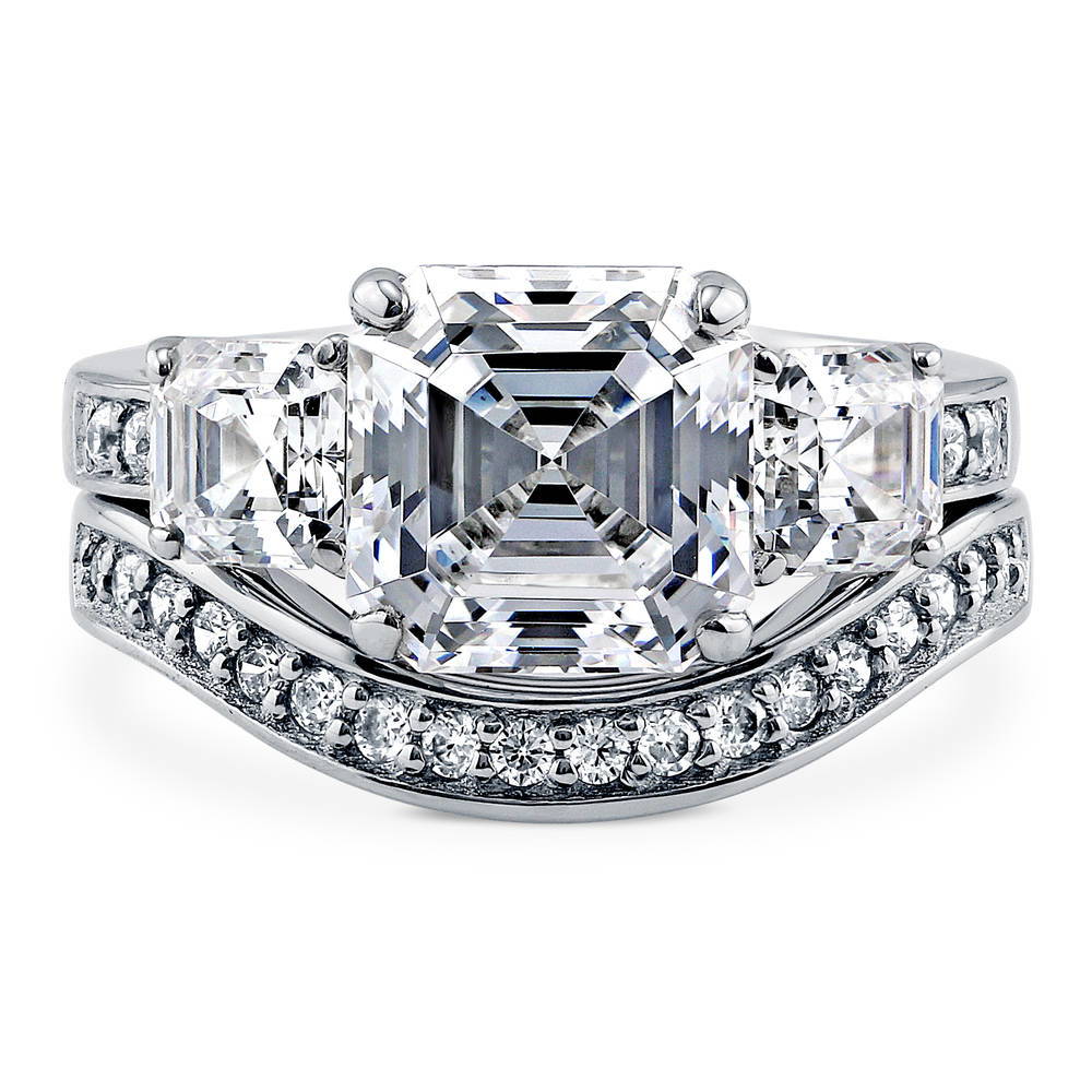 3-Stone Asscher CZ Ring Set in Sterling Silver, 1 of 11