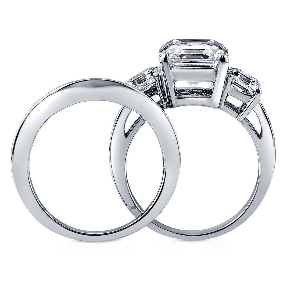 Alternate view of 3-Stone Asscher CZ Ring Set in Sterling Silver, 7 of 10