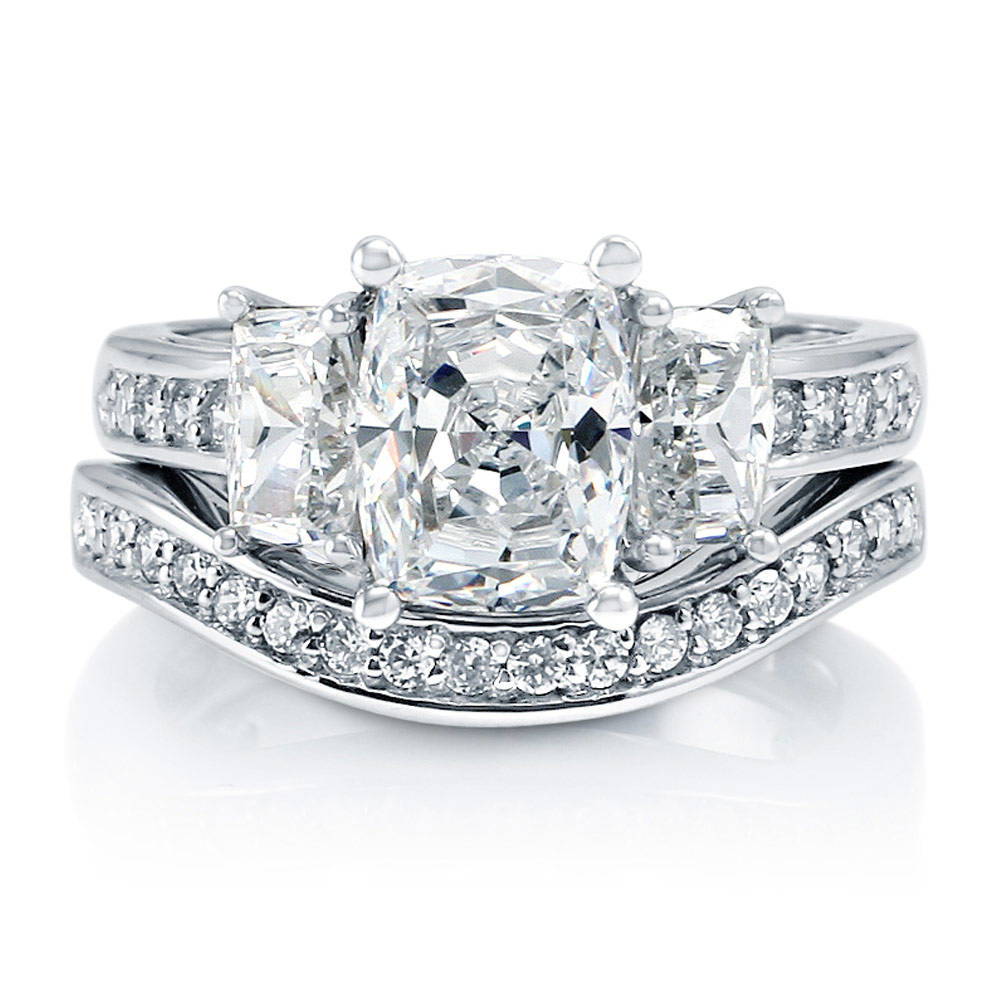 3-Stone Cushion CZ Ring Set in Sterling Silver, 1 of 13