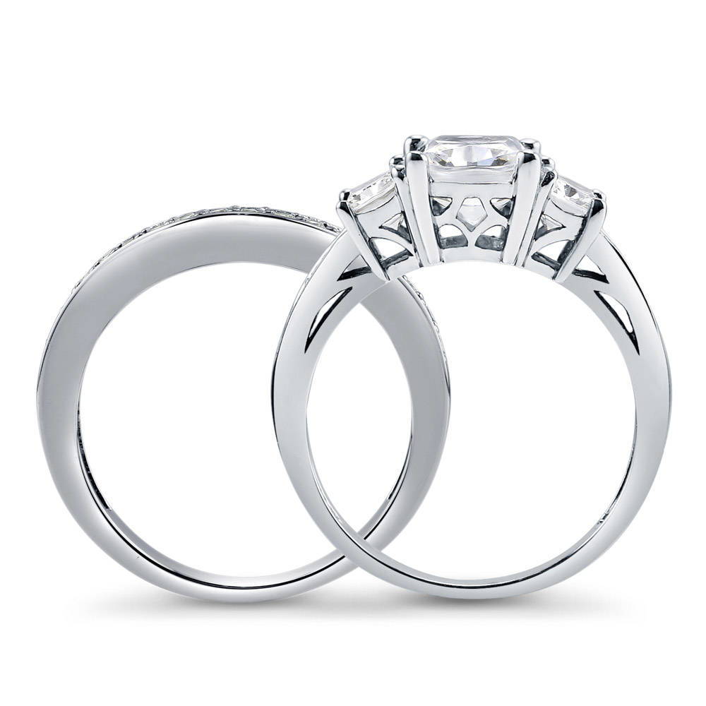 Alternate view of 3-Stone Cushion CZ Ring Set in Sterling Silver, 4 of 11