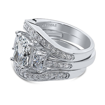 3-Stone 2.6ct Cushion CZ Ring Set in Sterling Silver
